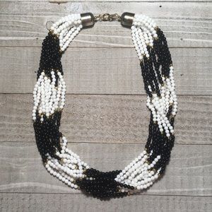 Black White Gold Beaded Layered Necklace
